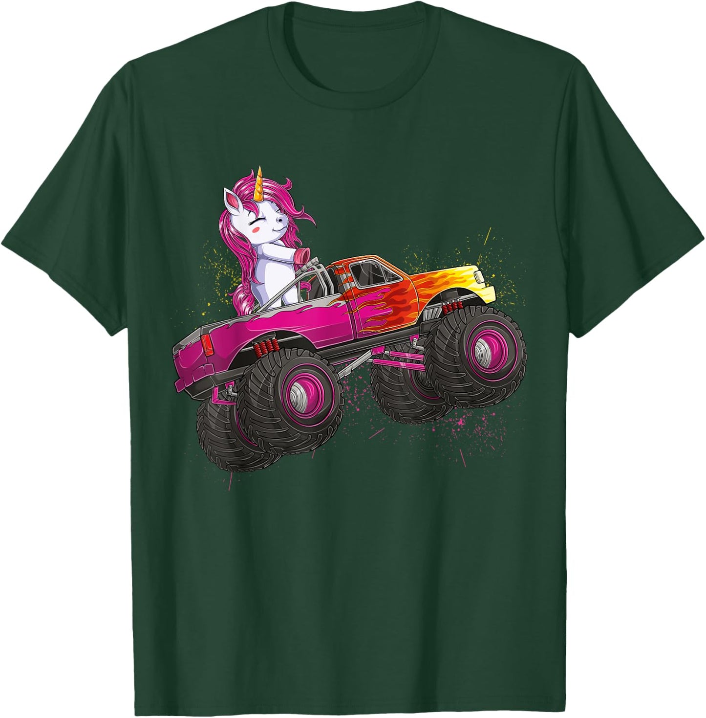 Cute Unicorn Riding Monster Truck Lovers Girls Kids Women T-Shirt - T-Shirt | Forest