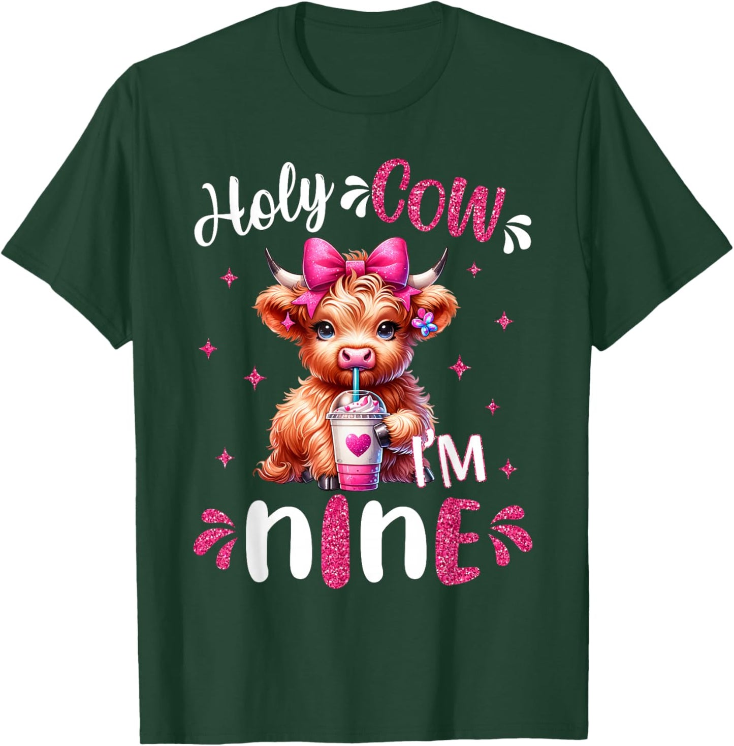 Holy Cow I'm Nine 9 Years Old Girl It's My 9th Birthday T-Shirt - T-Shirt | Forest