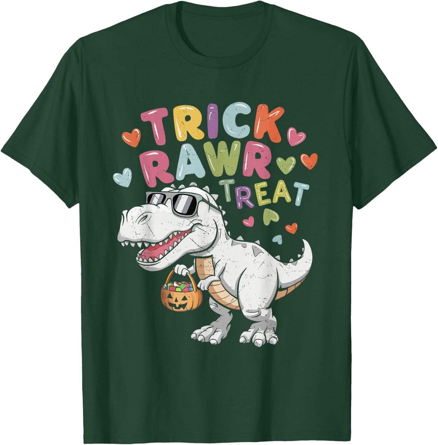 Trick Rawr Treat Ghost Dino Trex Toddler Boys Halloween Kids T-Shirt - T-Shirt | Forest