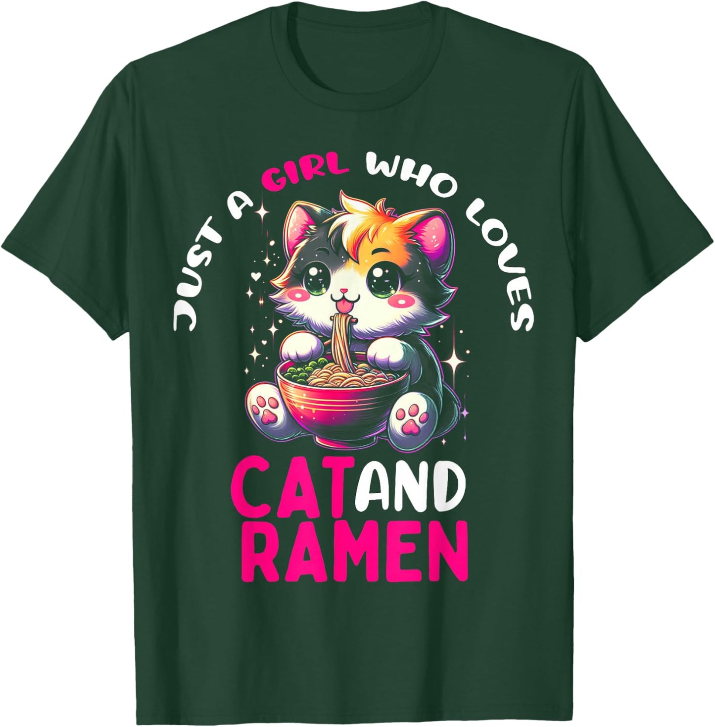 Just a Girl Who Loves Cat And Ramen Cute Cat loves Ramen T-Shirt - T-Shirt | Forest
