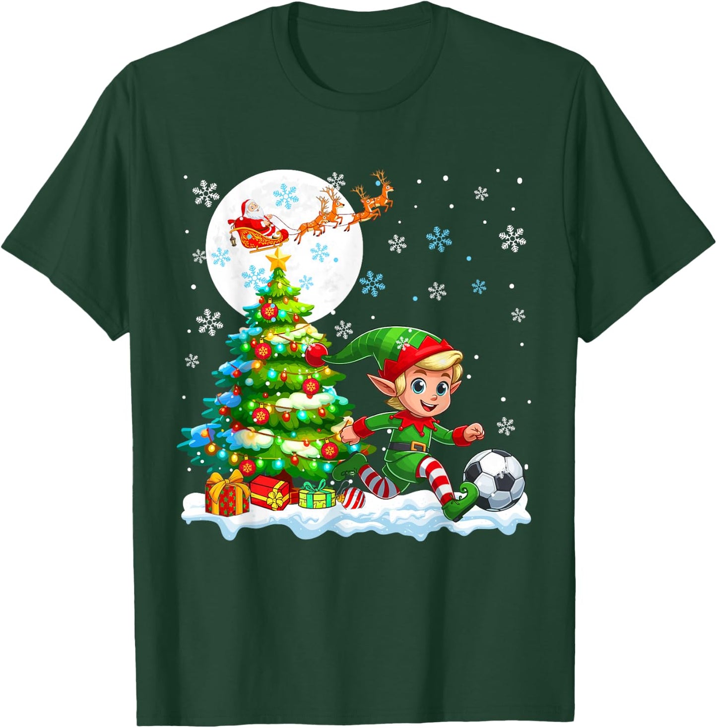 Elf Playing Soccer Christmas Tree Colorful Costume Player T-Shirt - T-Shirt | Forest