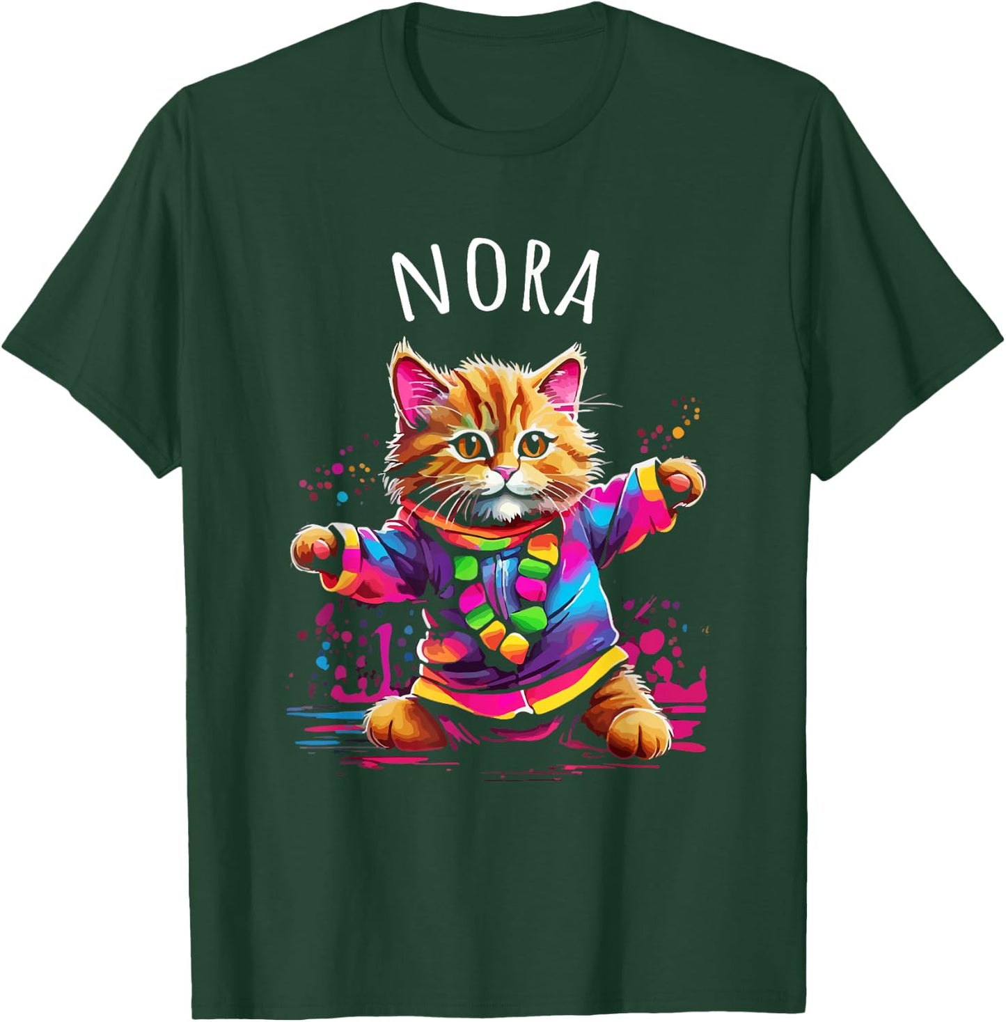 Nora Colorful Dancing Cat Design for Girls Name Nora T-Shirt - T-Shirt | Forest