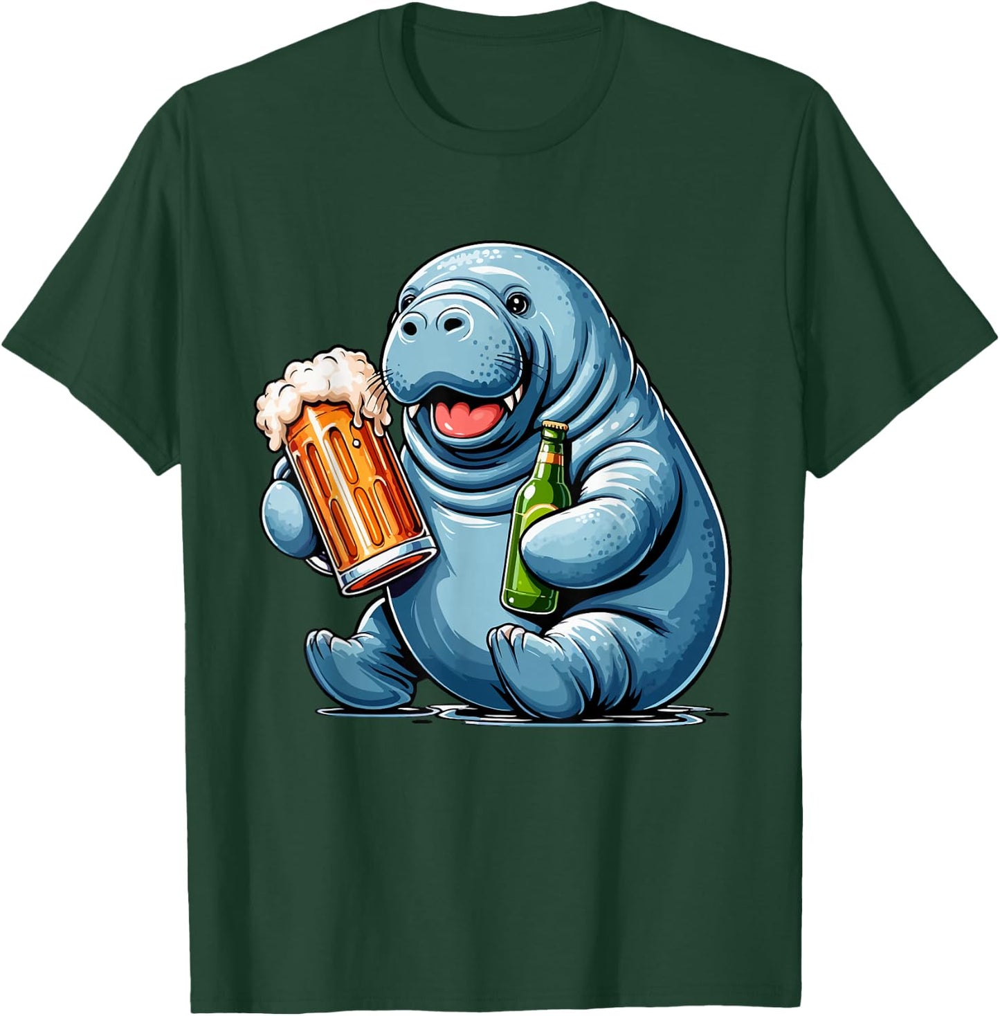 Manatee Drinking Beer Oktoberfest Holiday German Funny Party T-Shirt - T-Shirt | Forest