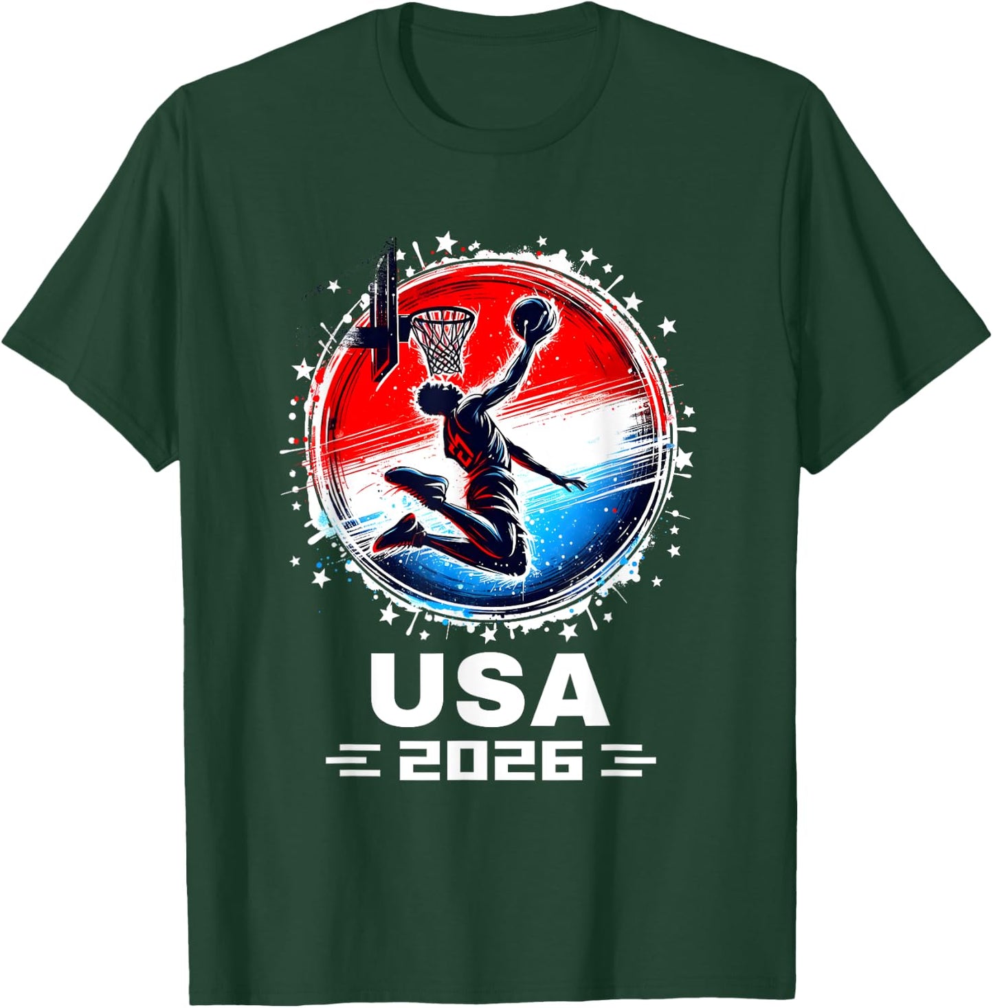 Basketball USA Go USA Team USA Flag 2026 Basketball T-Shirt - T-Shirt | Forest