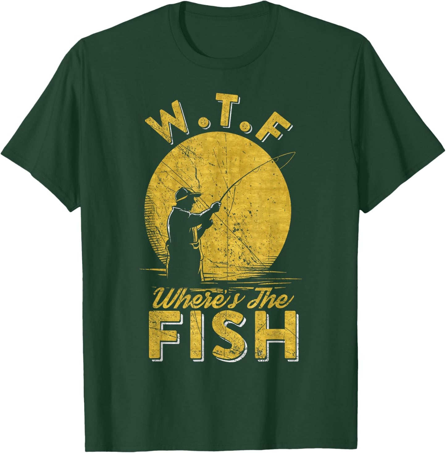 Vintage W.T.F Wheres The Fish, Fisherman, Fishing Lover T-Shirt - T-Shirt | Forest