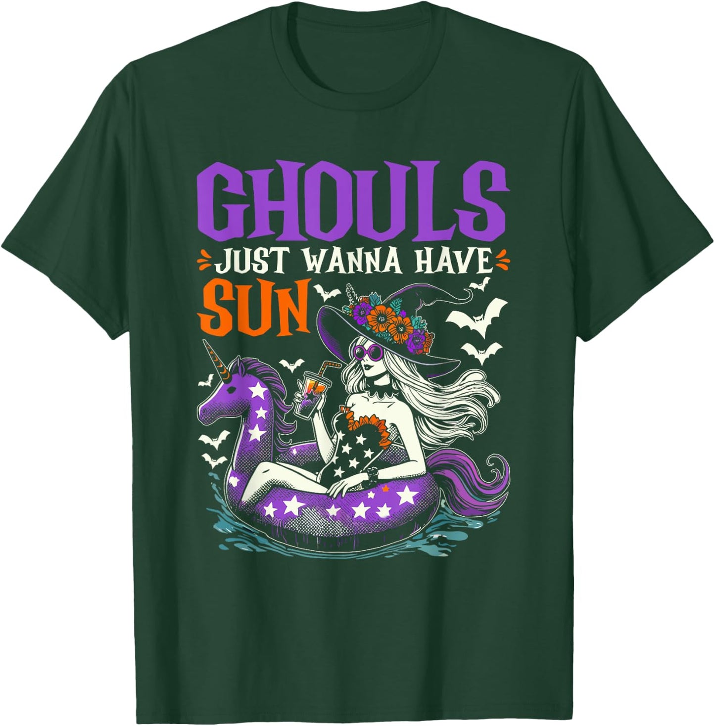 Summerween Summer Halloween Unicorn Float Witch Ghoul T-Shirt - T-Shirt | Forest