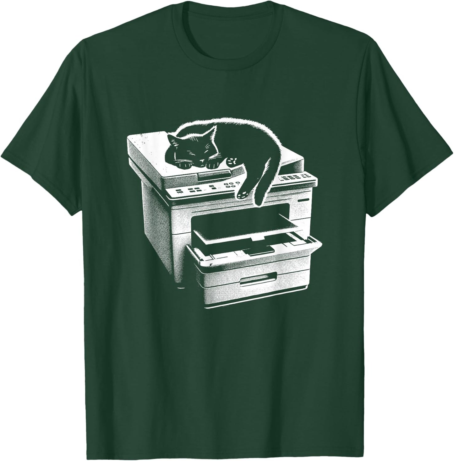 Office Cat Sleeping On Printer - Cute Cat Kitten Lover T-Shirt - T-Shirt | Forest