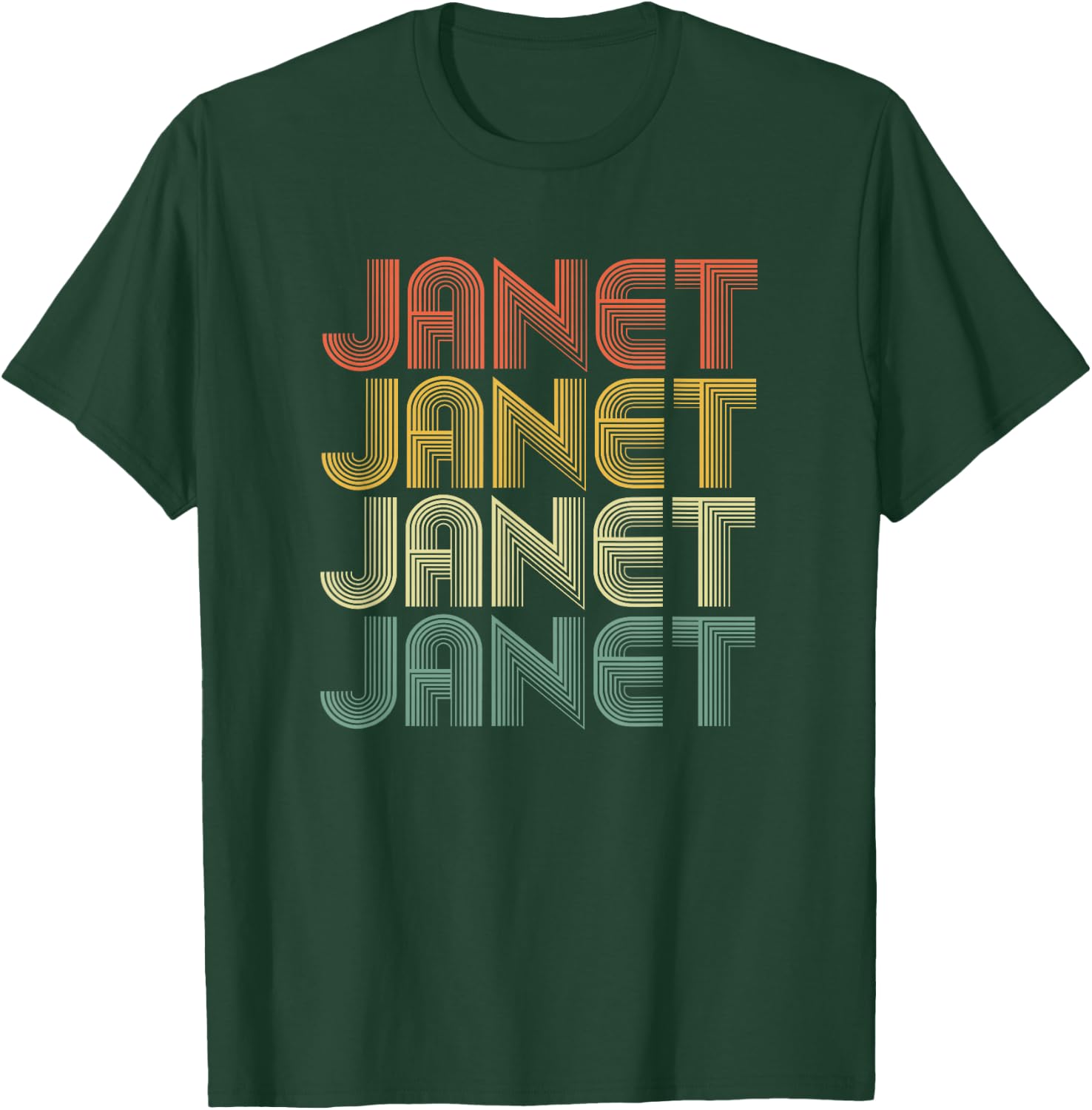 Janet Retro Personalized First Name 1970s Vintage Small T-Shirt - T-Shirt | Forest