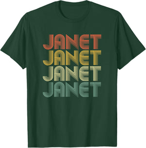 Janet Retro Personalized First Name 1970s Vintage Small T-Shirt - T-Shirt | Forest