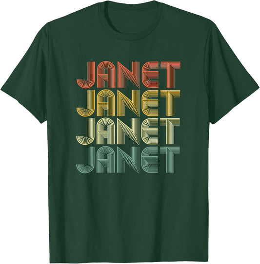 Janet Retro Personalized First Name 1970s Vintage Small T-Shirt - T-Shirt | Forest