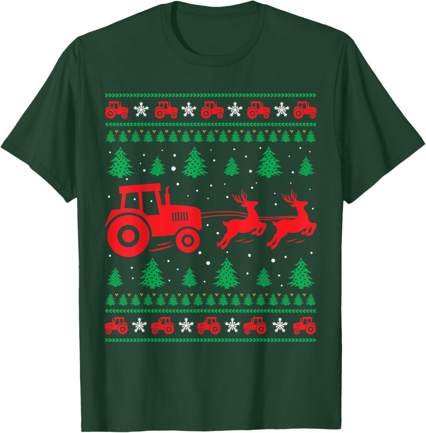 Tractor Riding Reindeers Farmers Ugly Christmas Sweater Boys T-Shirt - T-Shirt | Forest