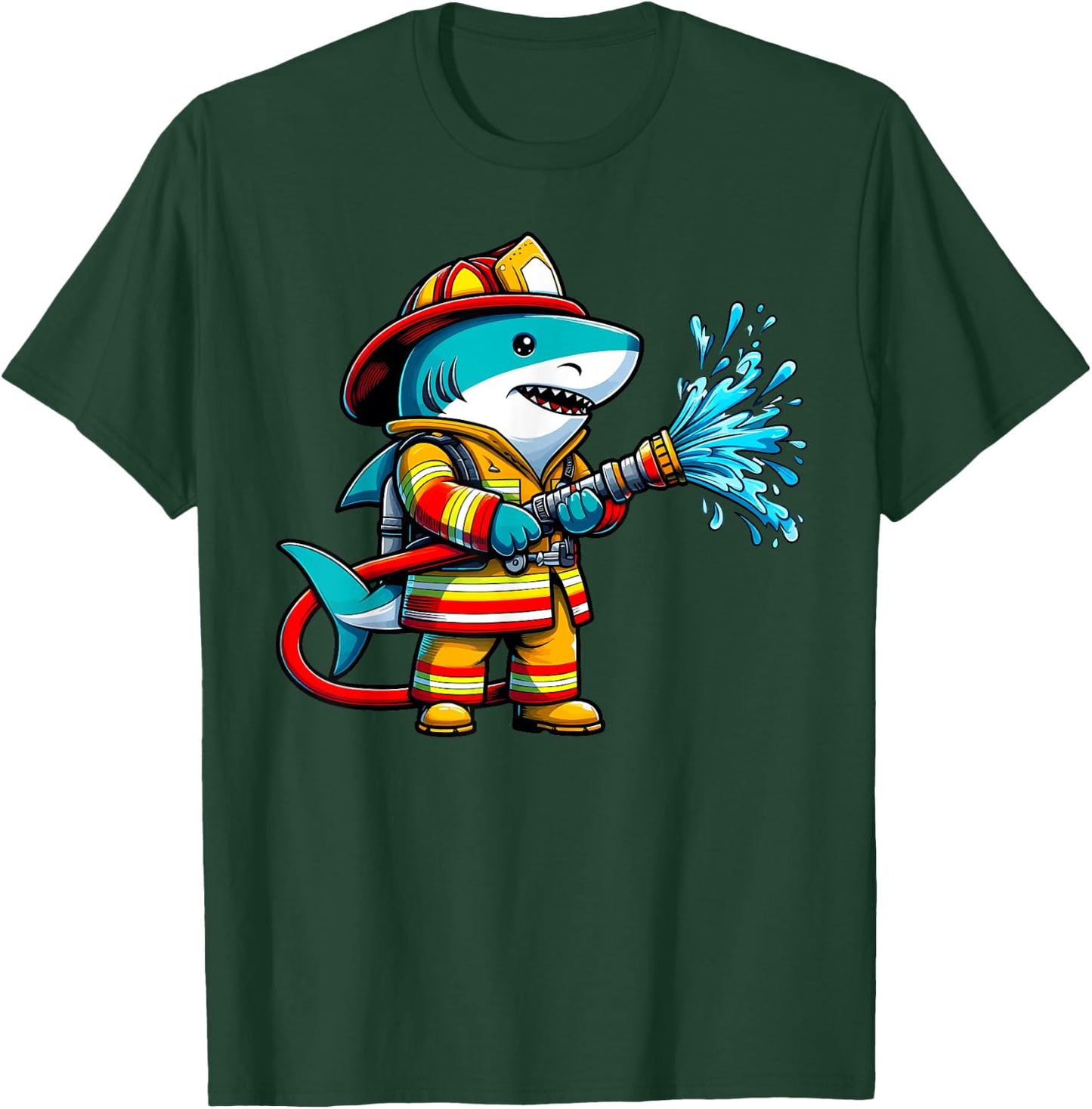 Shark Fireman on Firefighter Shark Kids Boys T-Shirt - T-Shirt | Forest
