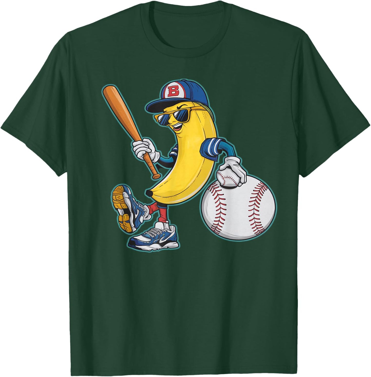 Funny Banana Playing Baseball Bananas Fruit Baseball Player T-Shirt - T-Shirt | Forest