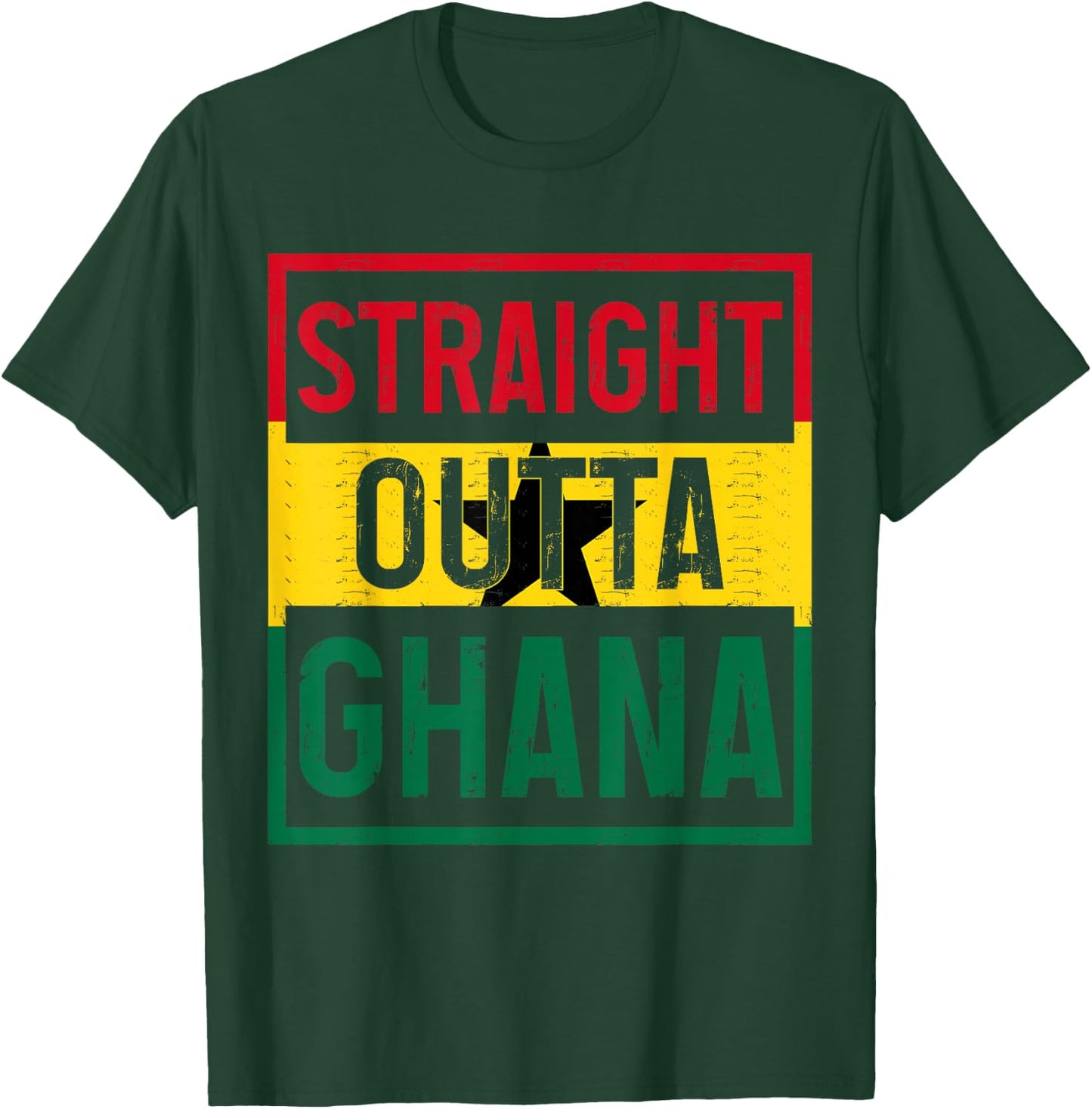 Straight Outta Ghana Ghanese Flag Roots Pride Vintage T-Shirt - T-Shirt | Forest