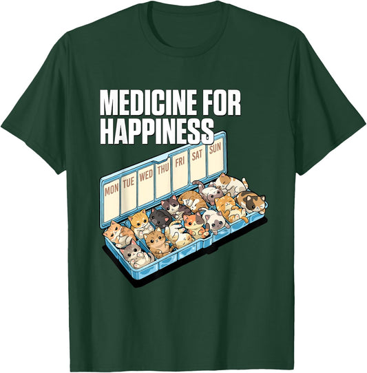 Medicine for Happiness Cute Cat Lovers Design Women Kids T-Shirt - T-Shirt | Forest