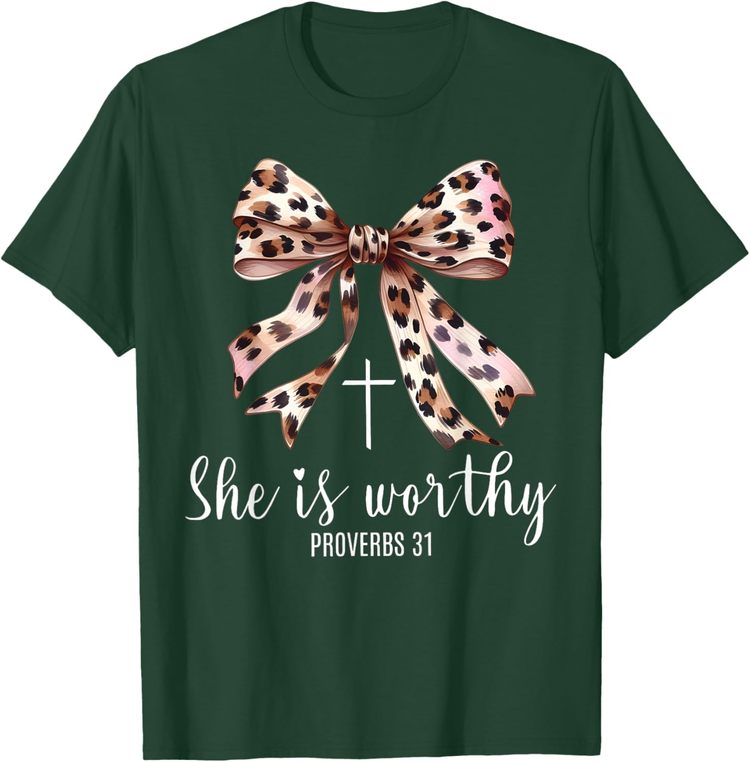Christian Coquette Leopard Bow She Is Worthy Bible Religious T-Shirt - T-Shirt | Forest