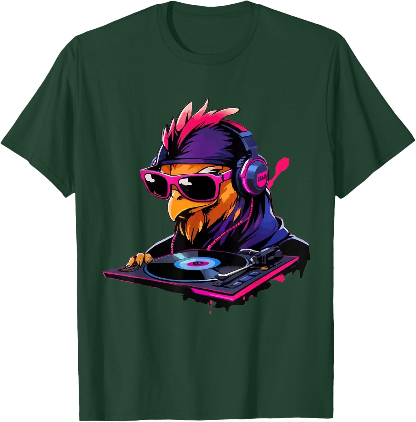 Chicken with Sunglasses and Headphones as DJ T-Shirt - T-Shirt | Forest