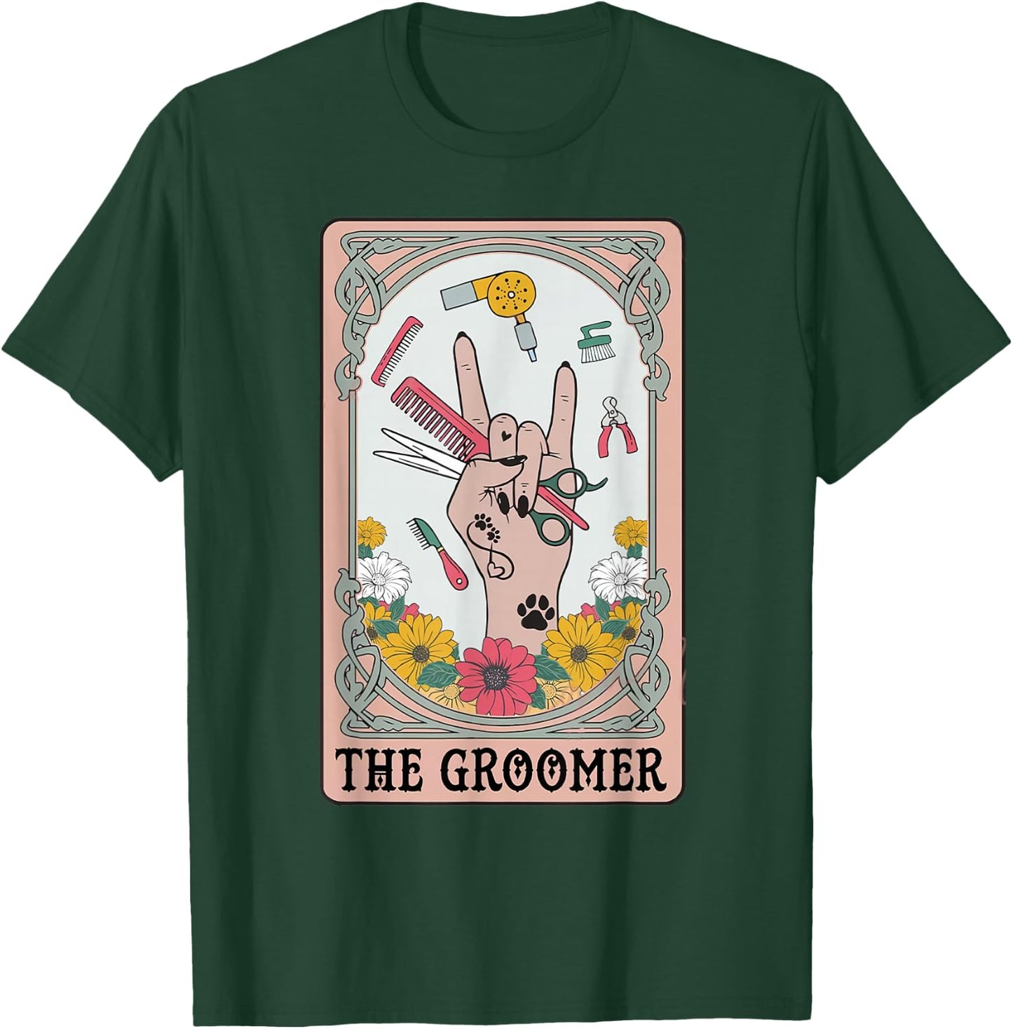 Funny Tarot Card Pet Grooming Dog Groomer Girl Women T-Shirt - T-Shirt | Forest