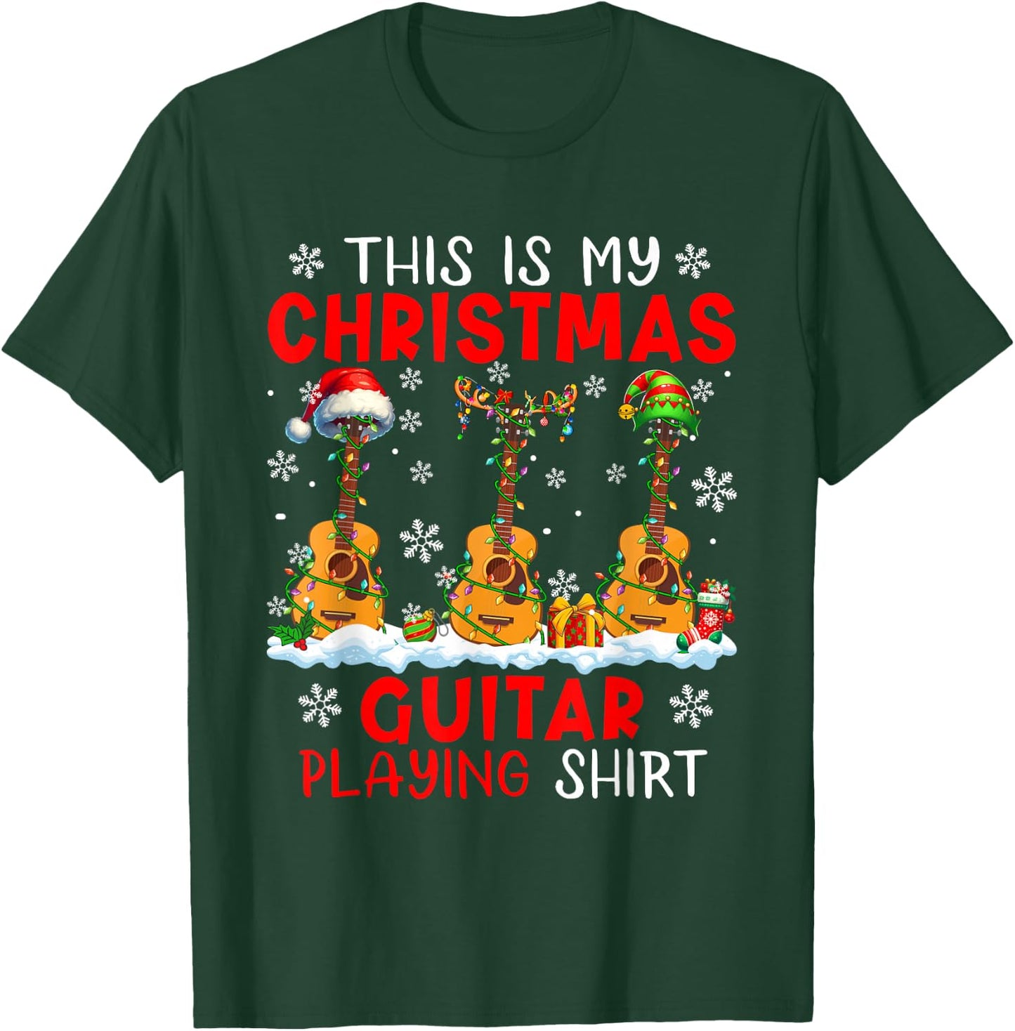My Christmas Guitar Playing Shirt Three Santa Instruments T-Shirt - T-Shirt | Forest