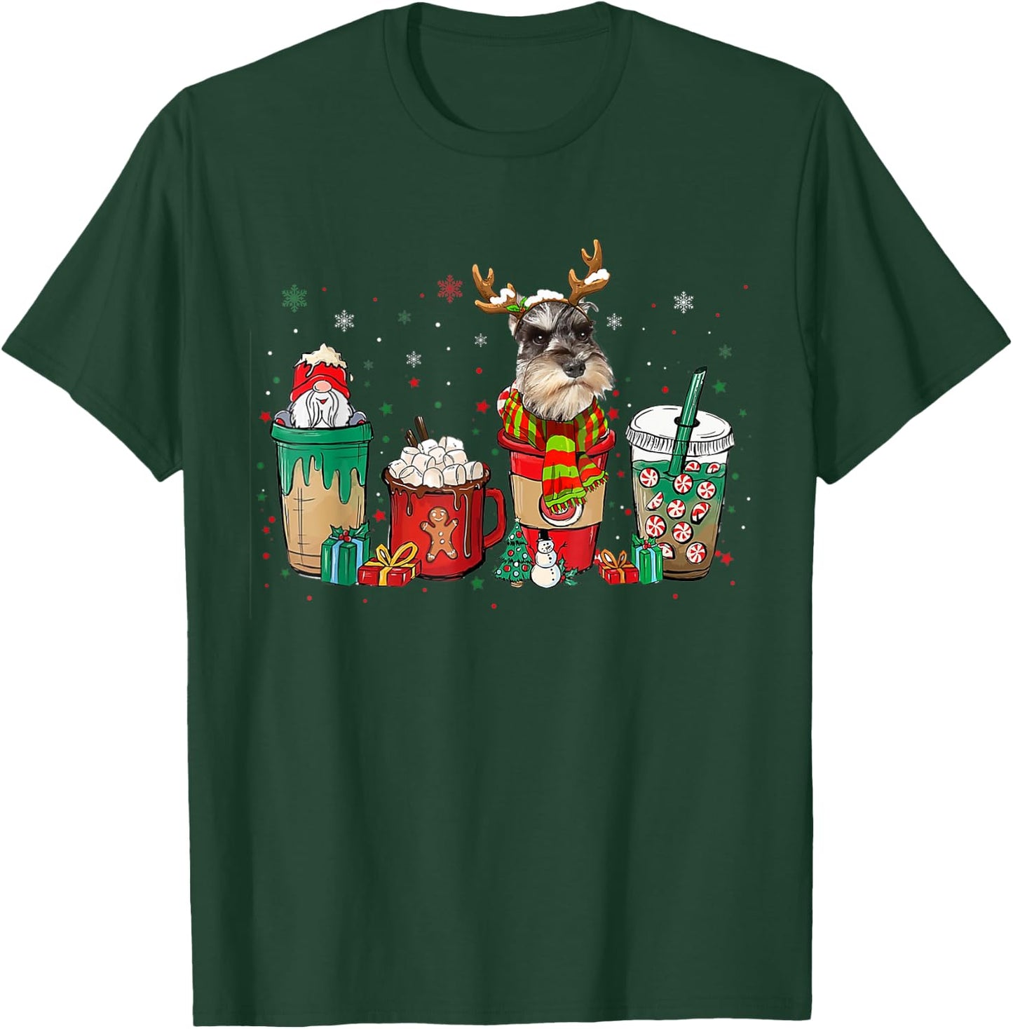 Cute Schnauzer Dog Christmas Coffee Pajamas Xmas Men Women T-Shirt - T-Shirt | Forest