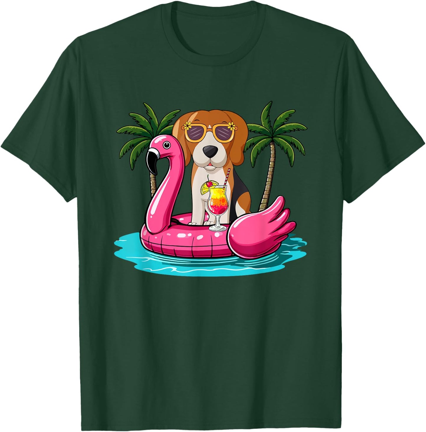 Beagle Sunglasses On Flamingo Cute Float Costume Summer T-Shirt - T-Shirt | Forest