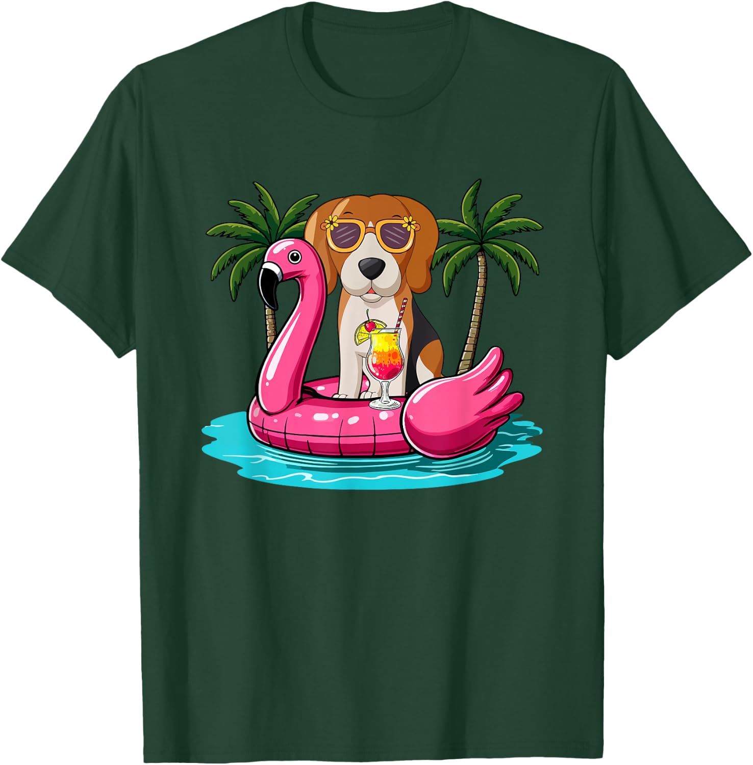 Beagle Sunglasses On Flamingo Cute Float Costume Summer T-Shirt - T-Shirt | Forest