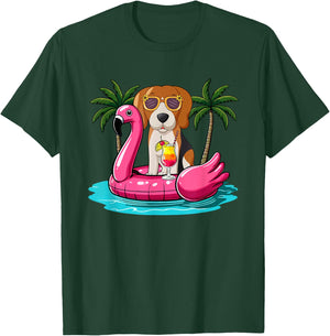 Beagle Sunglasses On Flamingo Cute Float Costume Summer T-Shirt - T-Shirt | Forest