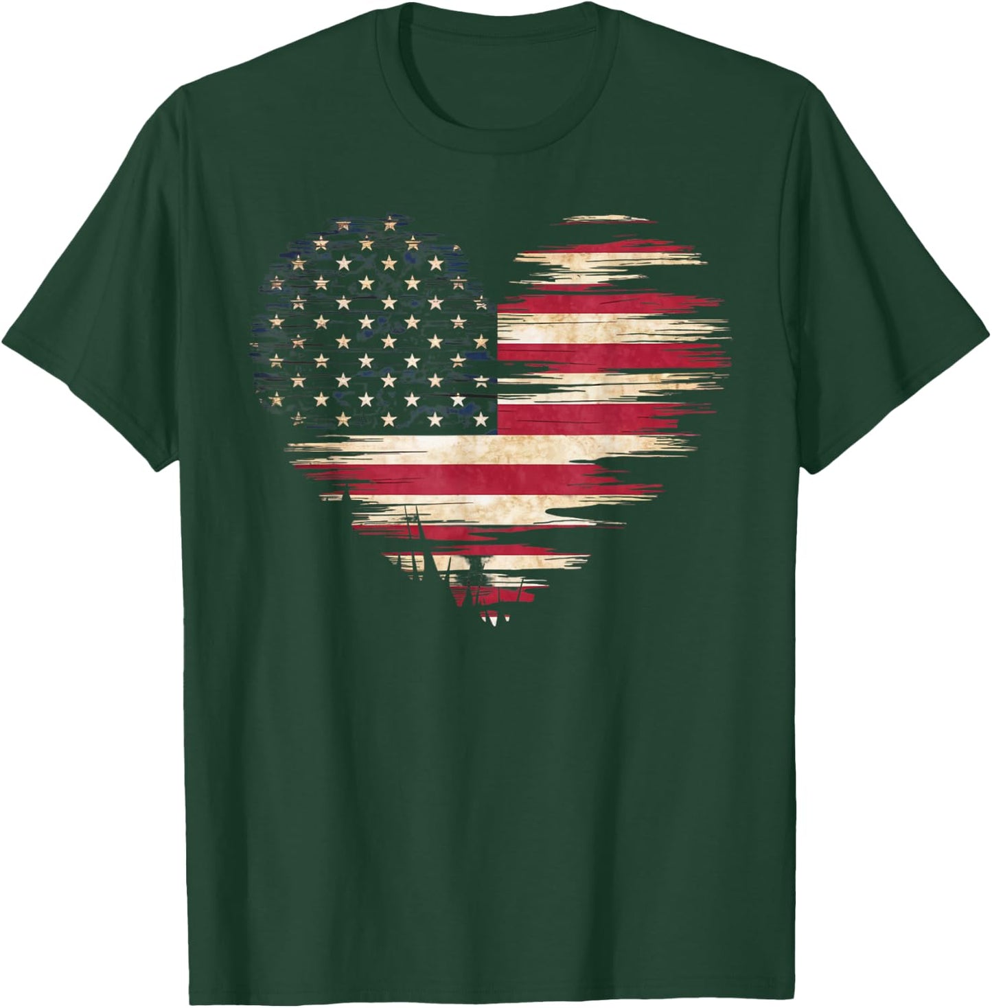 4th of July Shirts Women American Flag Heart Patriotic T-Shirt - T-Shirt | Forest