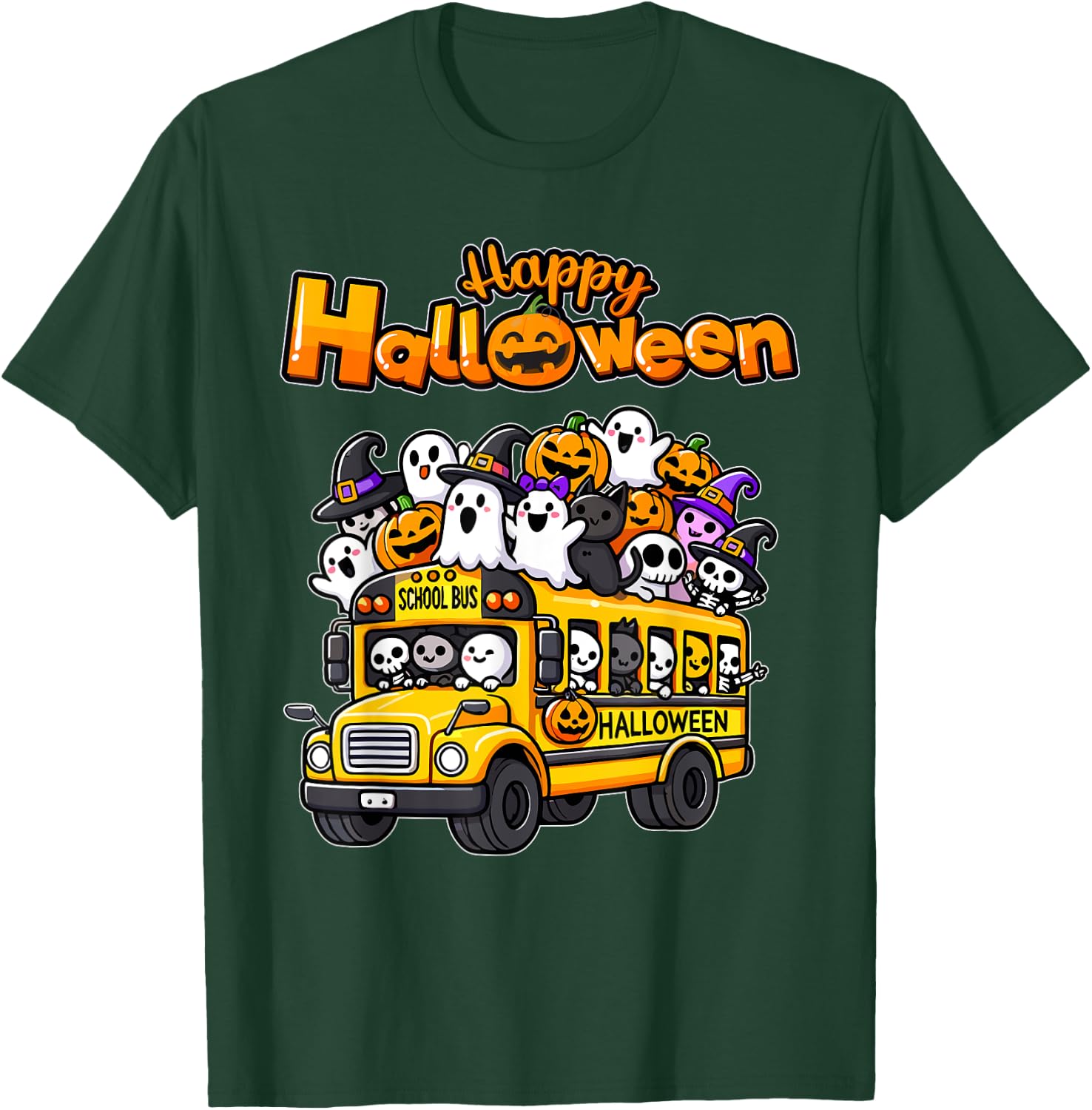 Teacher Halloween School Bus Driver Cute Ghost Witch Party T-Shirt - T-Shirt | Forest