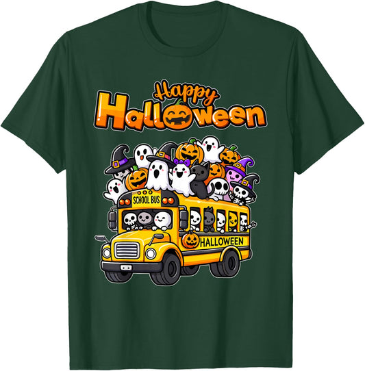 Teacher Halloween School Bus Driver Cute Ghost Witch Party T-Shirt - T-Shirt | Forest