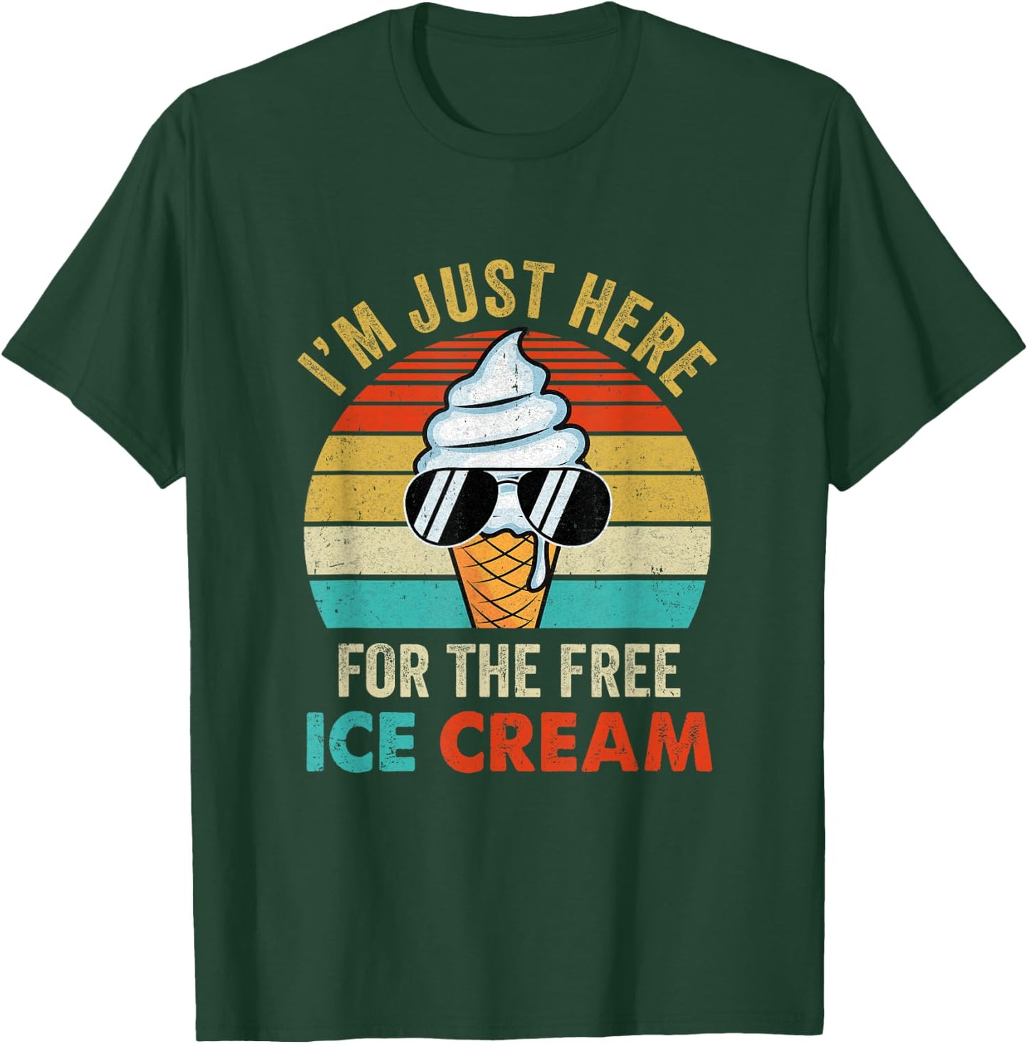 I'm Just Here for The Free Ice Cream Funny Cruise 2025 Retro T-Shirt - T-Shirt | Forest