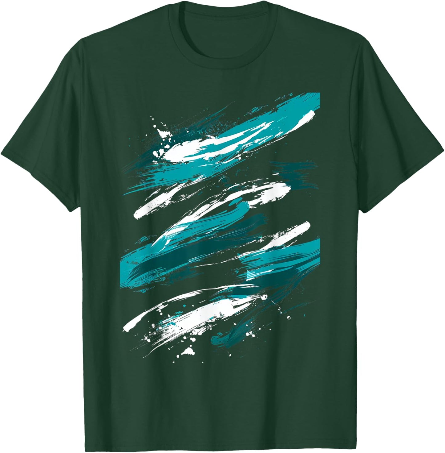 Teal And Black Brush Strokes Graphic T-Shirt - T-Shirt | Forest