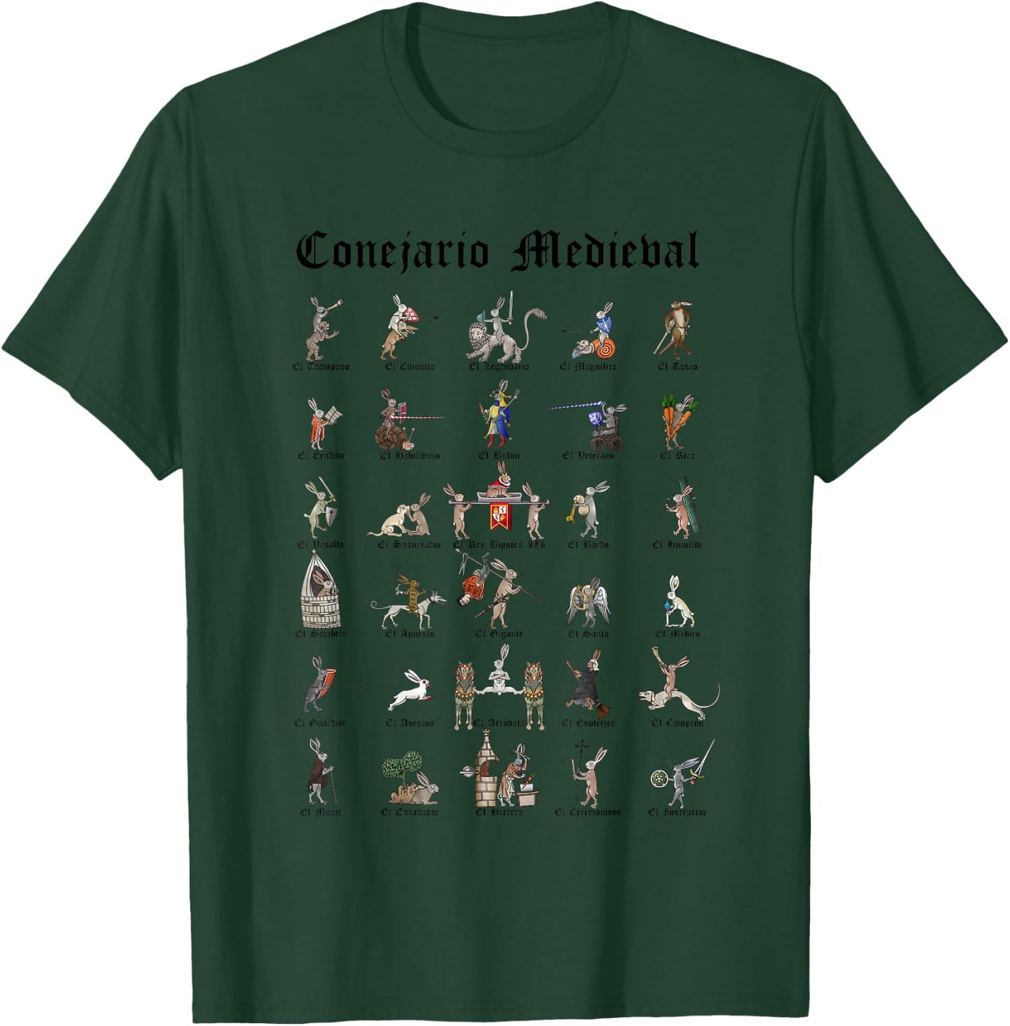 Medieval Marginalia - Medieval Bunniary - Rabbits Bestiary T-Shirt - T-Shirt | Forest