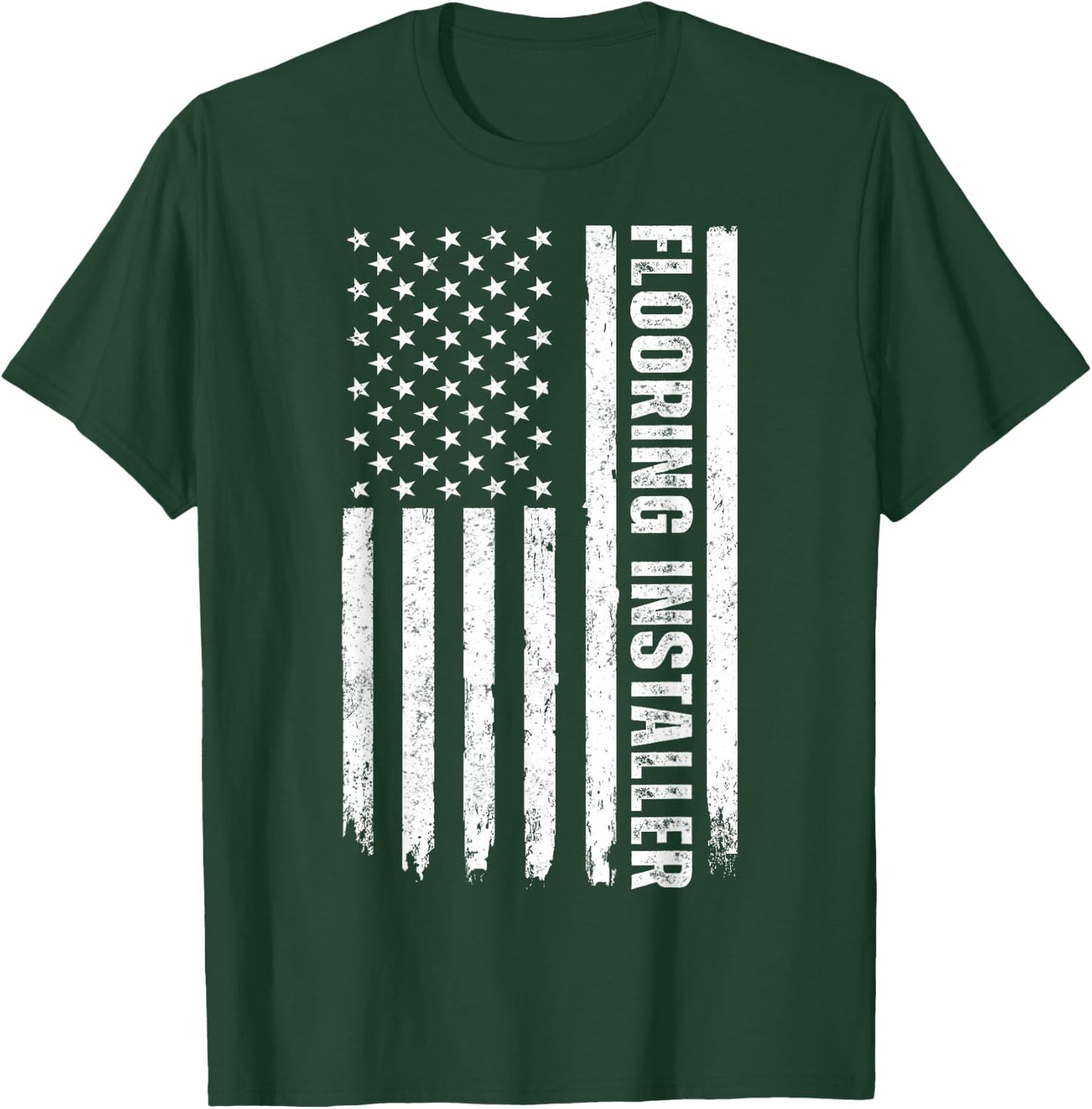 Floor Installation Contractor USA Flag Flooring Installer T-Shirt - T-Shirt | Forest
