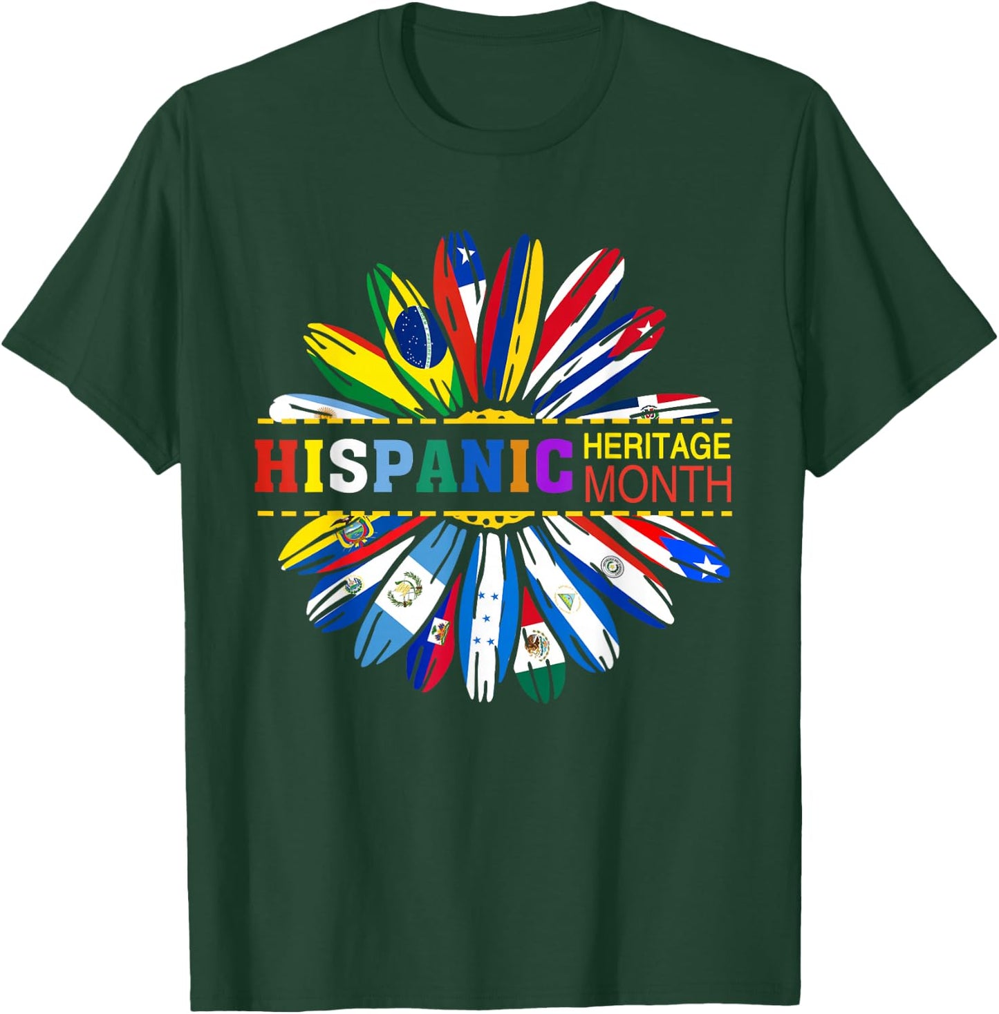 Sunflower Hispanic Heritage Month Latino Countries Flags T-Shirt - T-Shirt | Forest