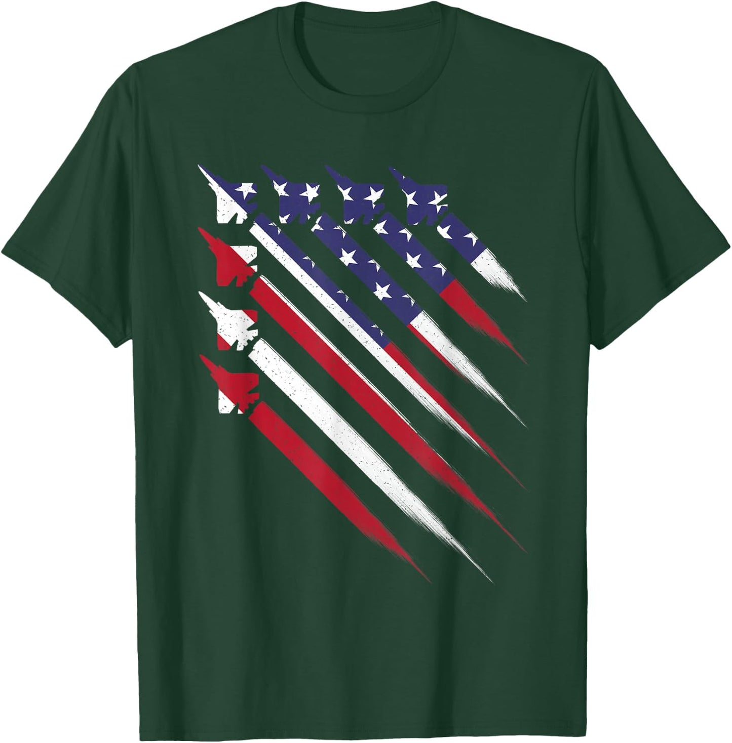 Patriotic 4th of July Jet USA American Flag Men Boys T-Shirt - T-Shirt | Forest