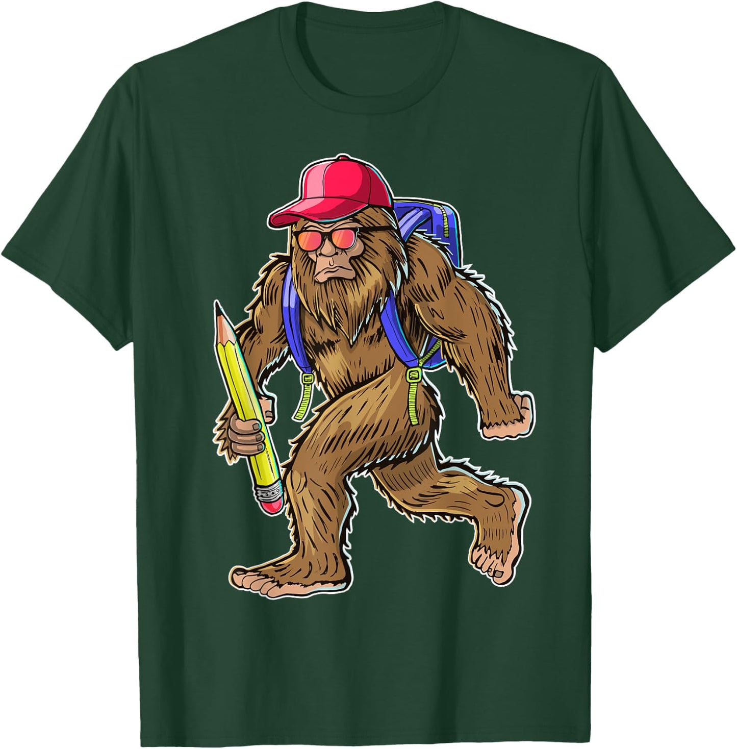 Funny Bigfoot Back to School Kid Bigfoot Backpack Boys T-Shirt - T-Shirt | Forest