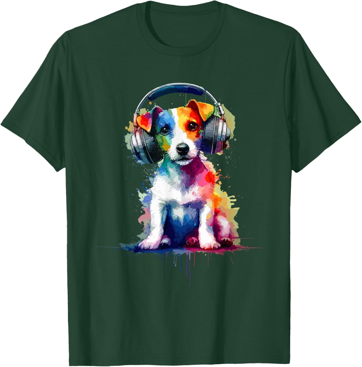 Splash Art Headphones Jack Russell Terrier Jack Russells T-Shirt - T-Shirt | Forest