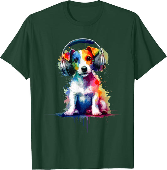 Splash Art Headphones Jack Russell Terrier Jack Russells T-Shirt - T-Shirt | Forest