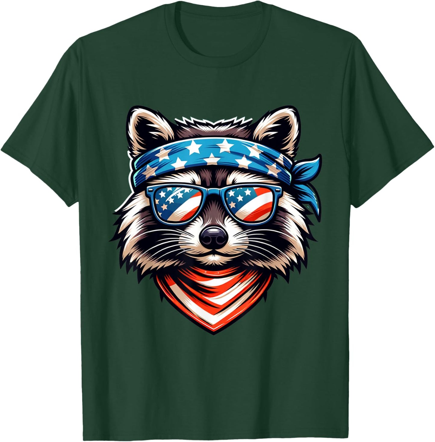 Patriotic Raccoon 4th of July American Flag Trash Panda T-Shirt - T-Shirt | Forest