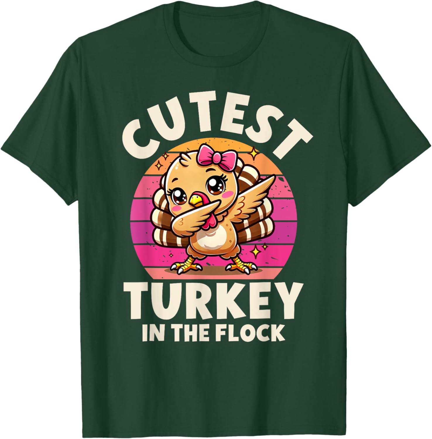Cutest Turkey in The Flock Turkey Dabbing Funny Thanksgiving T-Shirt - T-Shirt | Forest