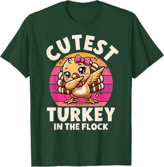 Cutest Turkey in The Flock Turkey Dabbing Funny Thanksgiving T-Shirt - T-Shirt | Forest