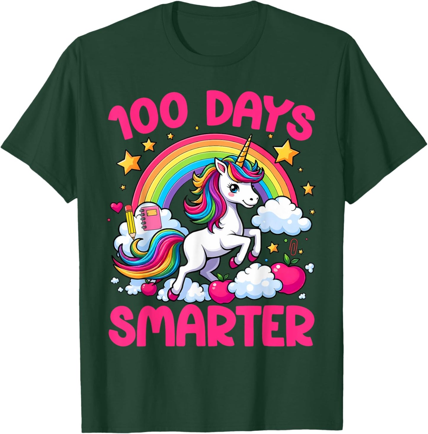 100 Days Of School Smarter Unicorn Teacher Girls 100th Days T-Shirt - T-Shirt | Forest