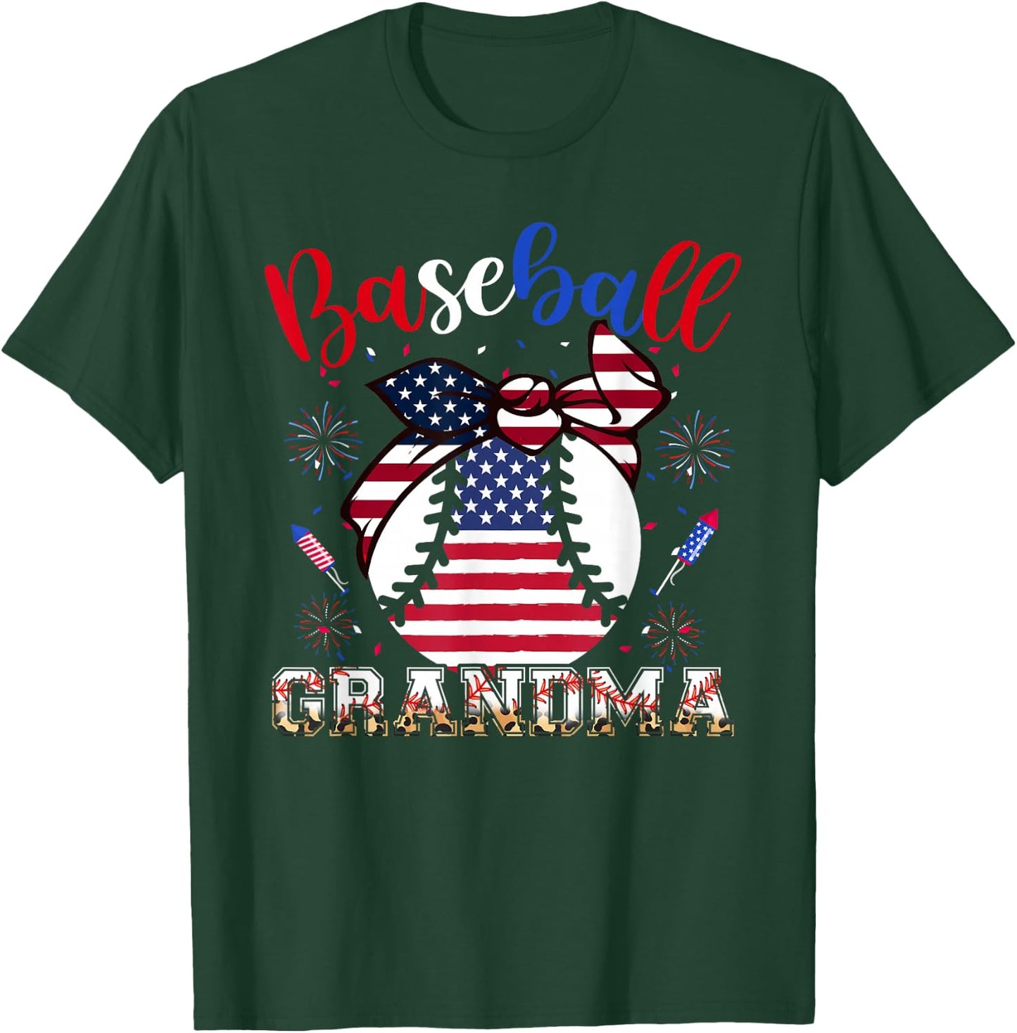 Baseball Grandma Headband Baseball Ball 4th Of July Nana T-Shirt - T-Shirt | Forest