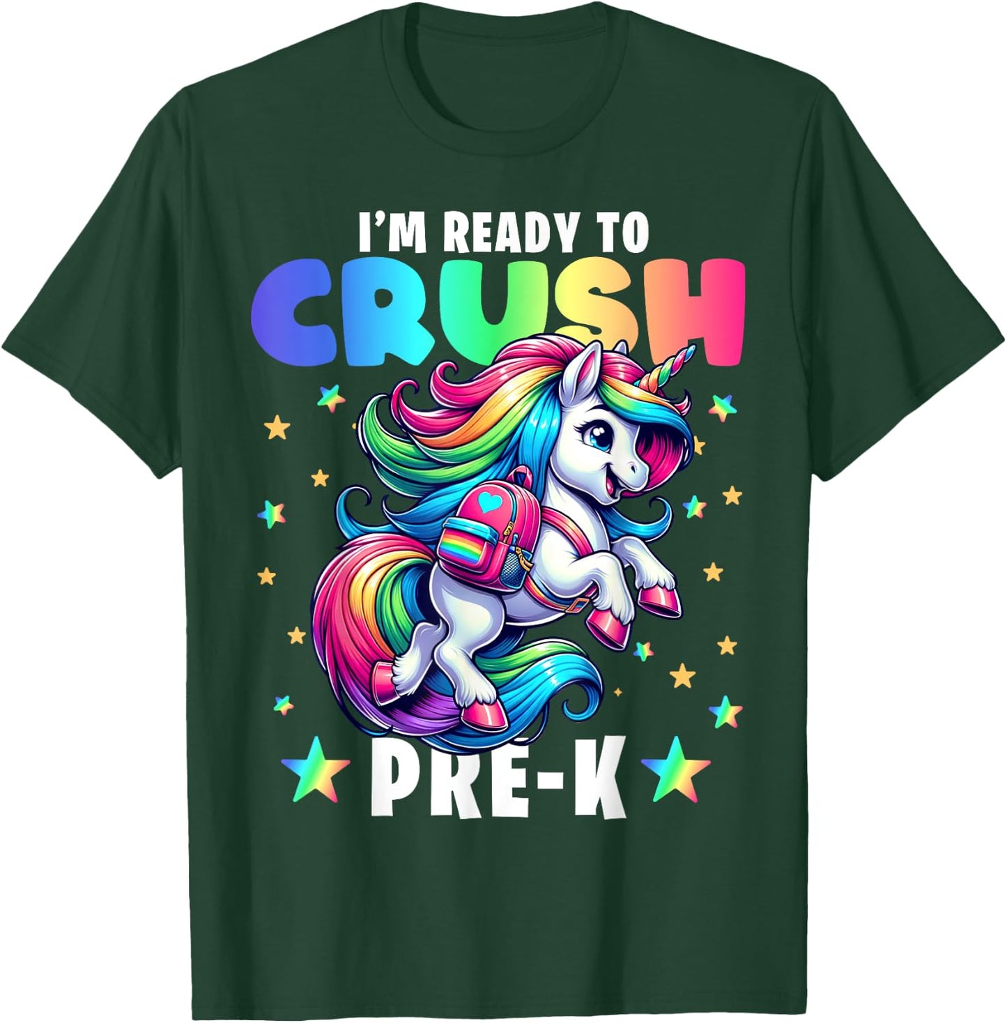 Crush Pre-K Girls Back to School Unicorn First Day Preschool T-Shirt - T-Shirt | Forest