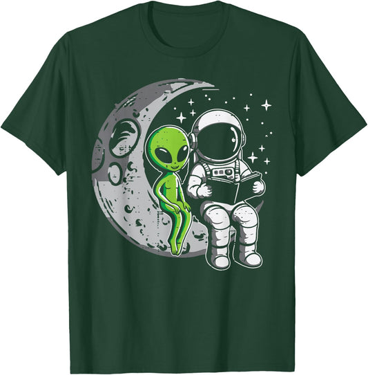 Astronaut Reading Book to Alien Moon Space Women Kids Men T-Shirt - T-Shirt | Forest