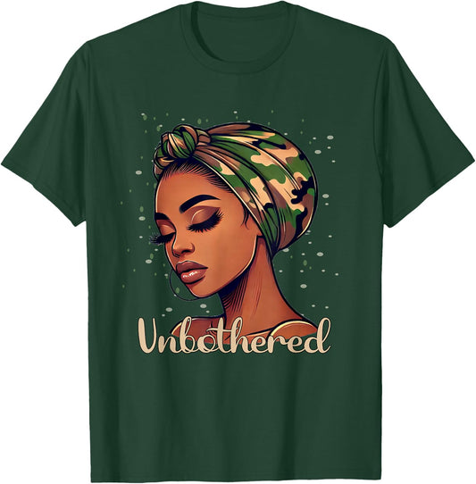 Unbothered Camo Scarf Black Woman Camouflage T-Shirt - T-Shirt | Forest