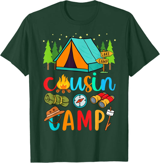 Funny Cousin Camp 2025 Family Vacation Summer Camping Crew T-Shirt - T-Shirt | Forest