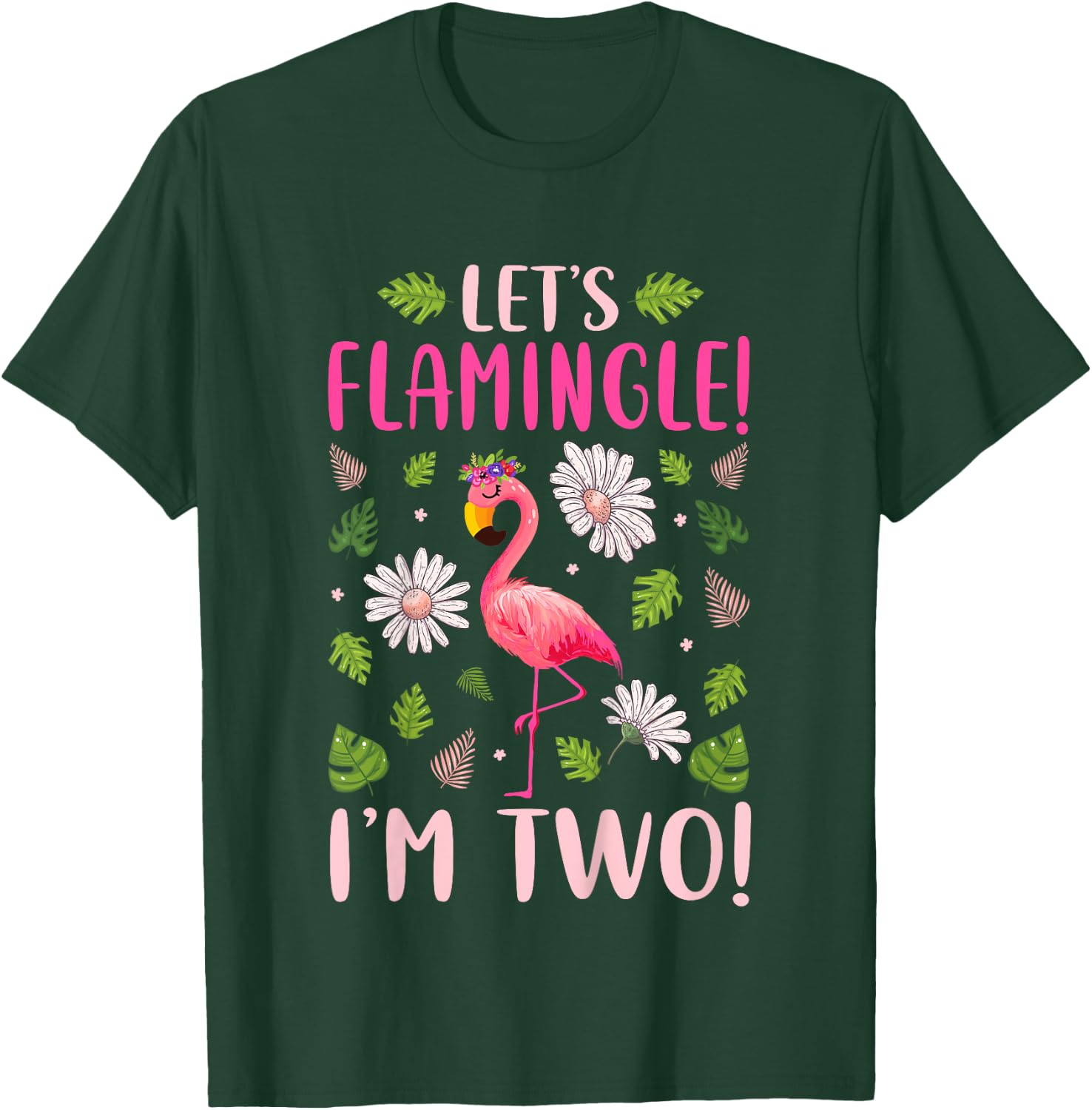 Kids Let's Flamingle I'm Two 2 Years Old 2nd Birthday Flamingo T-Shirt - T-Shirt | Forest