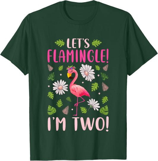Kids Let's Flamingle I'm Two 2 Years Old 2nd Birthday Flamingo T-Shirt - T-Shirt | Forest